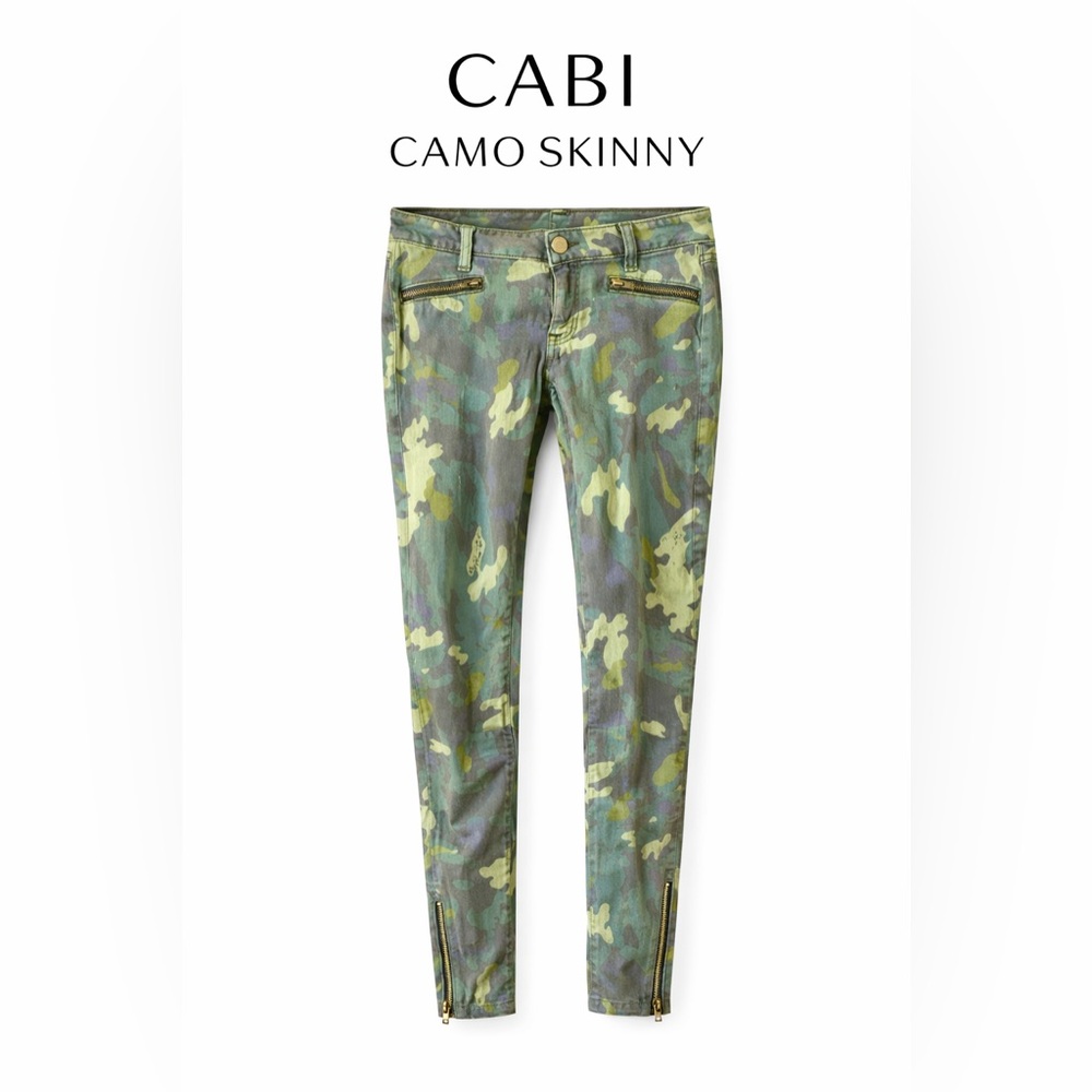 CAbi Green Camo Skinny Pants with Zip Details